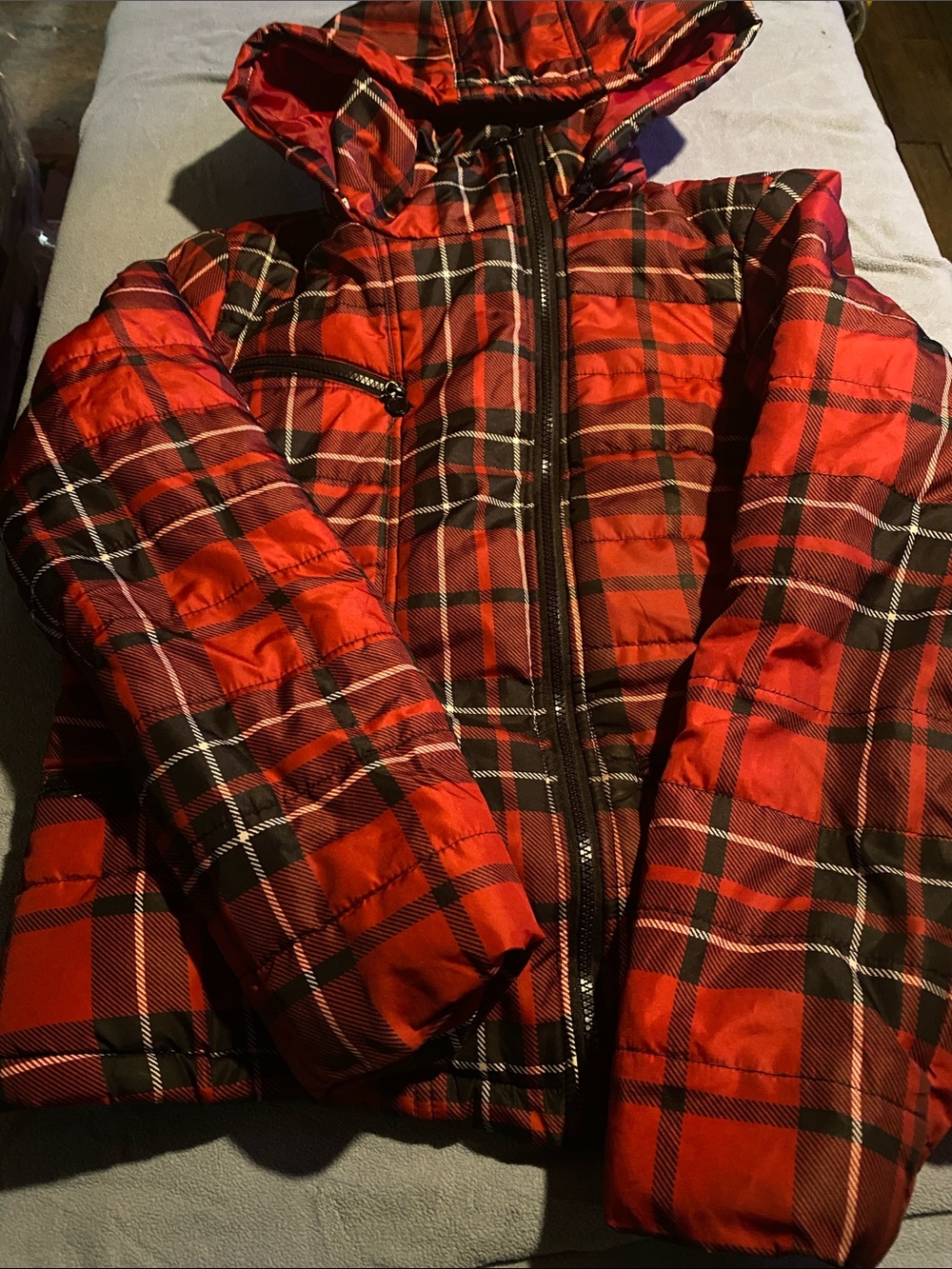 Domino Dollhouse Red Black Plaid Bomber Jacket